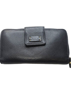 Rolfs Black Leather Zip Around Wallet Womens Checkbook Clutch Organizer